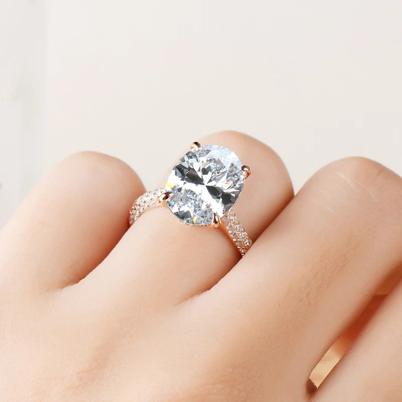 Rose Gold 5.0CT Wedding Ring 10x14mm Elliptical Big SONA Diamond Engagement Band Solid 925 Silver Luxury Women's Jewelry