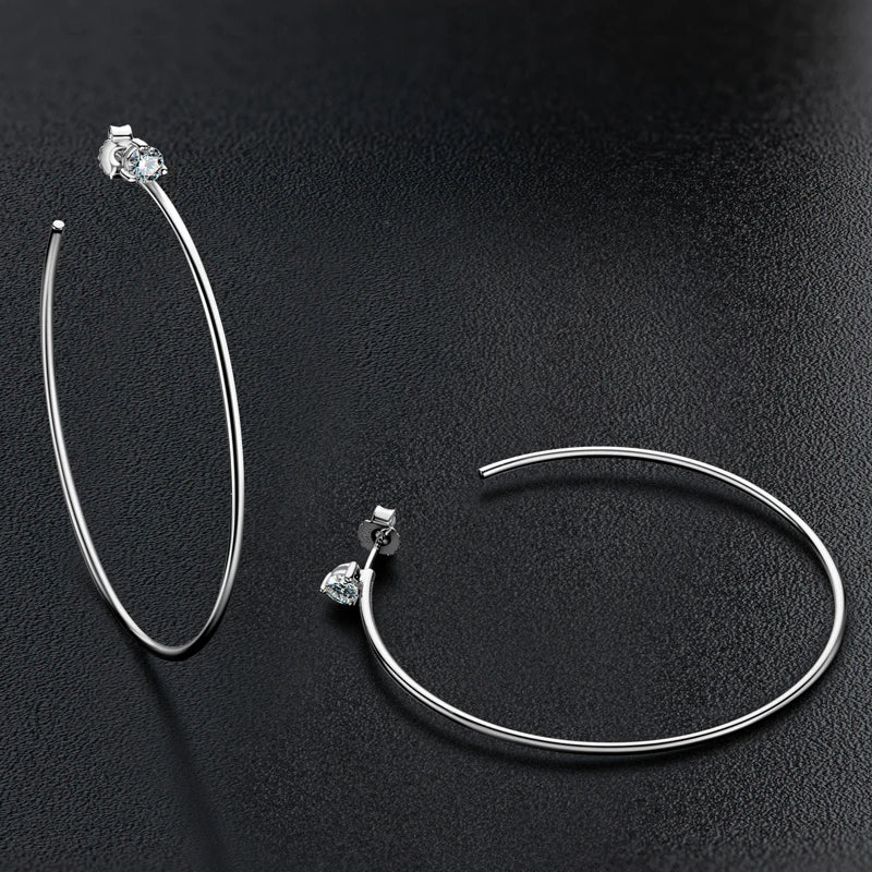 Korean 4.0mm Moissanite Large Big Hoop Earrings Silver 925 for Women Simple Open Circle Piercing Ear Jewelry Party Gift