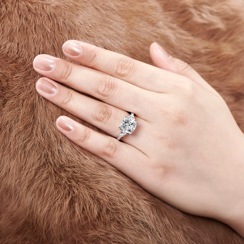 5 Carat Cushion Cut Engagement Rings for Women 925 Sterling Silver 3-Stone Anniversary Wedding Ring