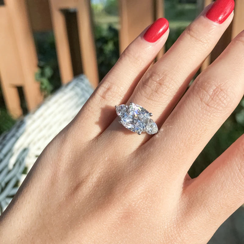 Fashion 925 Sterling Silver 9x9mm Big Cushion Cut Ring Simulated Diamond Wedding 3.5ct Bridal Engagement Ring Jewelry