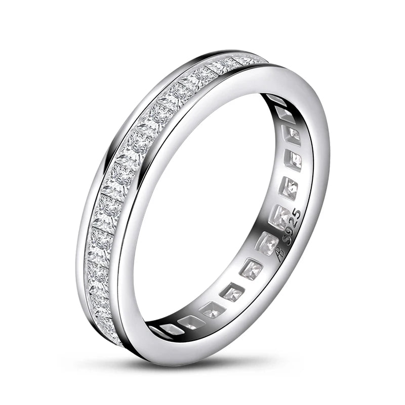 Fashion 925 Sterling Silver Full Eternity Women Engagement Ring Simulated Diamond Wedding Silver Bridal Rings Jewelry