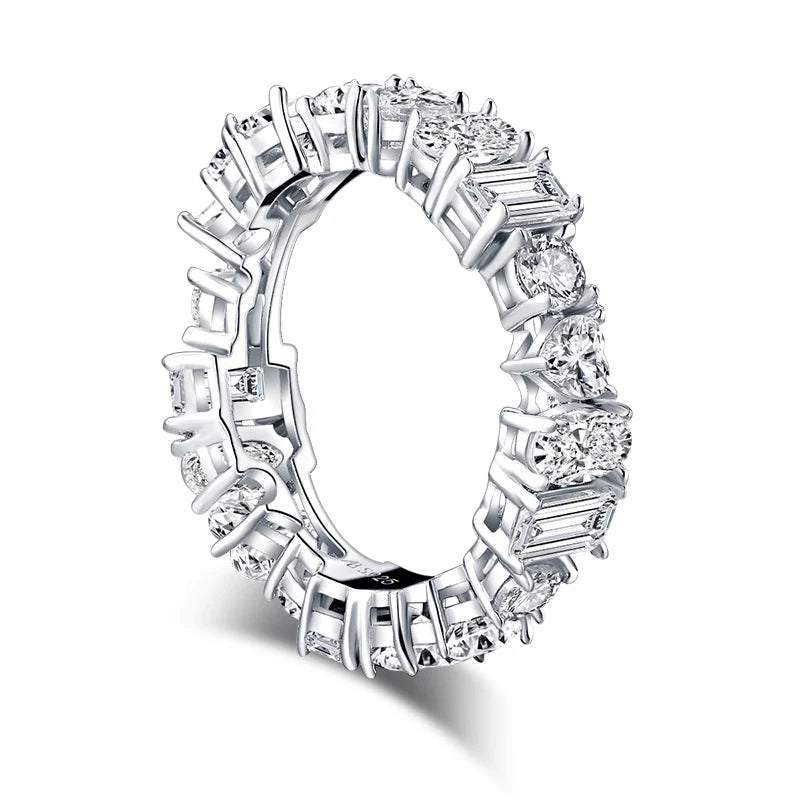 Luxury 925 Sterling Silver Band Rings Women Engagement Simulated Diamond Wedding Silver Bridal Full Eternity Rings