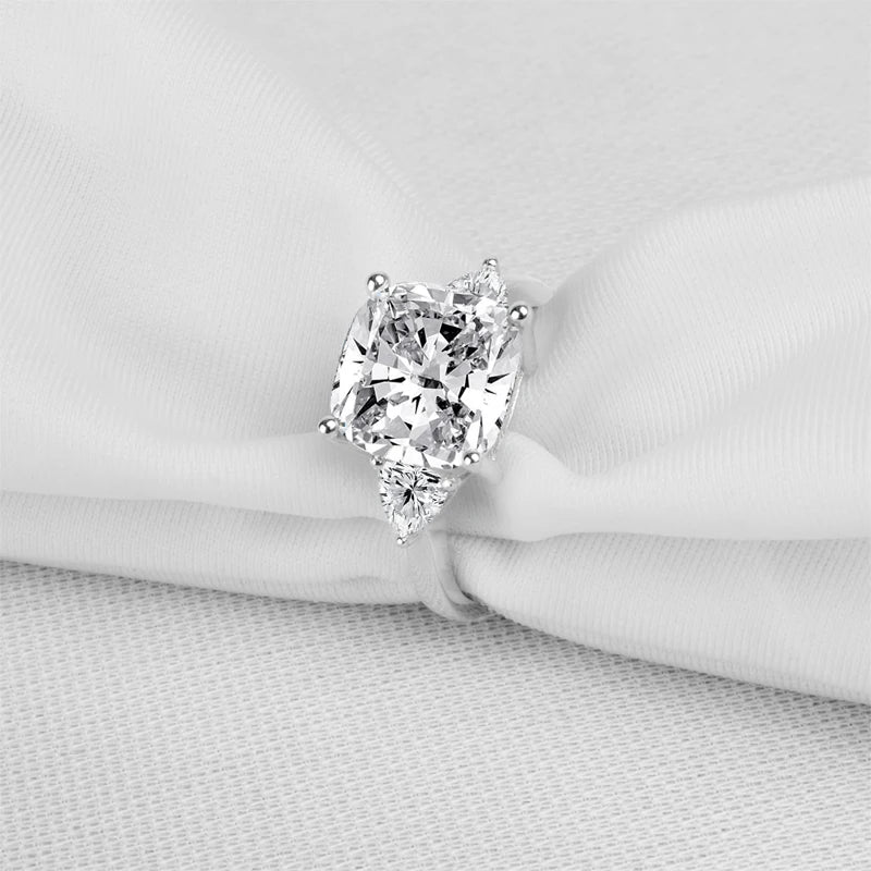 5 Carat Cushion Cut Engagement Rings for Women 925 Sterling Silver 3-Stone Anniversary Wedding Ring