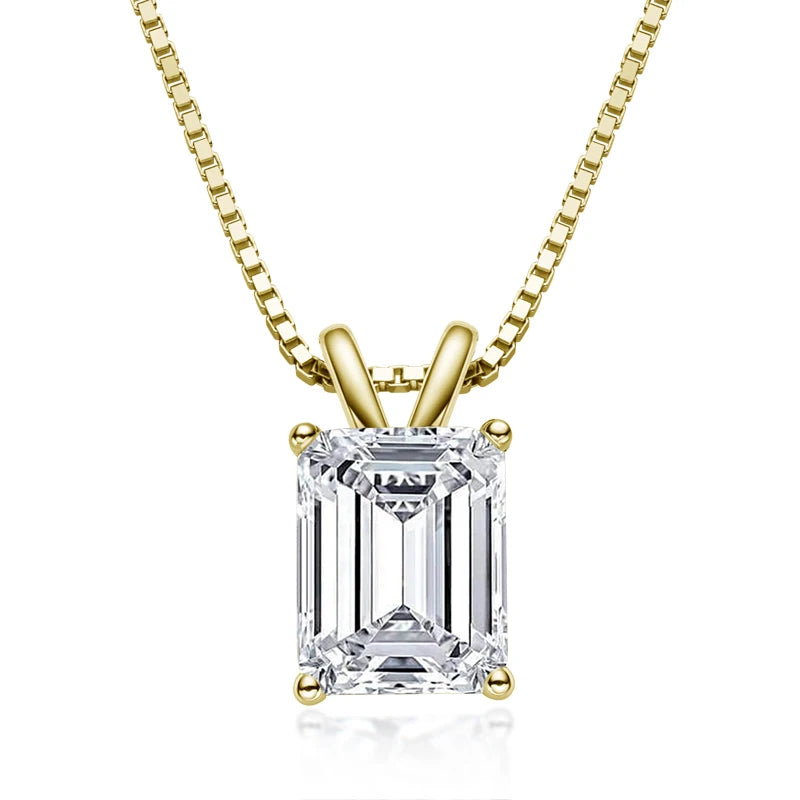 Cubic Zirconia Necklace Emerald Cut Pendants 925 Sterling Silver Woman Engagement Gift With 45cm Silver Box Chain Jewelry