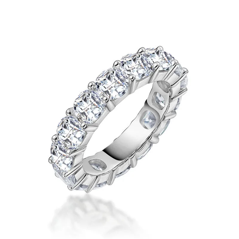 Cushion Cut Sona Simulated Diamond Full Eternity Rings Anniversary Rings Wedding Band Ring For Women