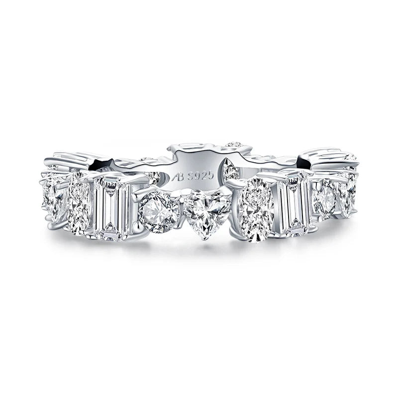 Luxury 925 Sterling Silver Band Rings Women Engagement Simulated Diamond Wedding Silver Bridal Full Eternity Rings