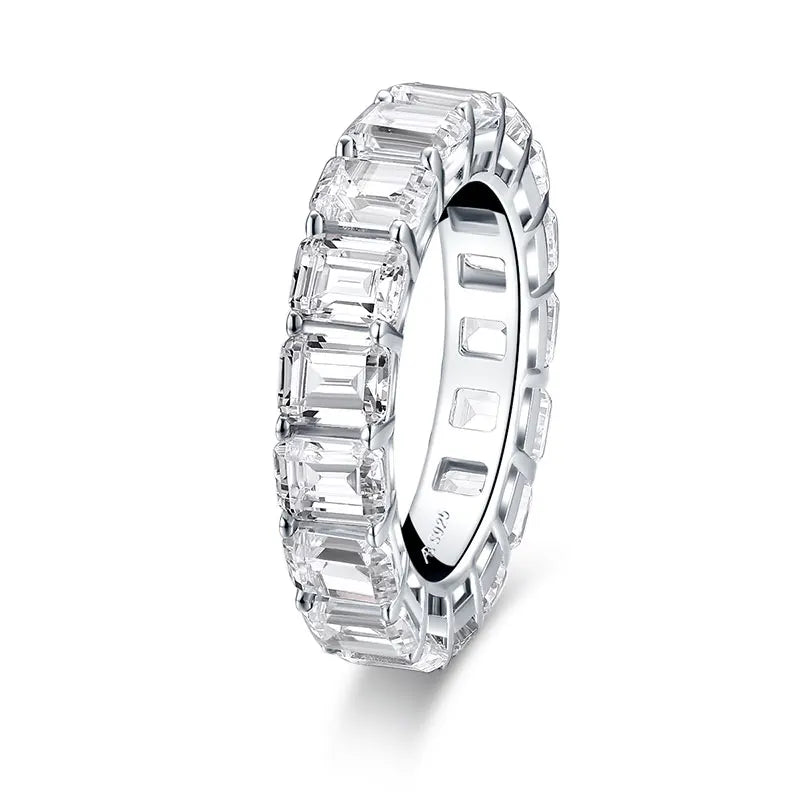 925 Sterling Silver Emerald Cut Full Eternity Ring for Women Sona Simulated Diamond Engagement Wedding Band Ring
