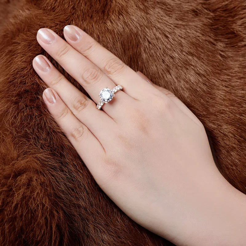 925 Sterling Silver 3ct Round Cut Engagement Rings Sparkling Zirconia Wedding Jewelry Luxury Pave Single Row Ring For Girl