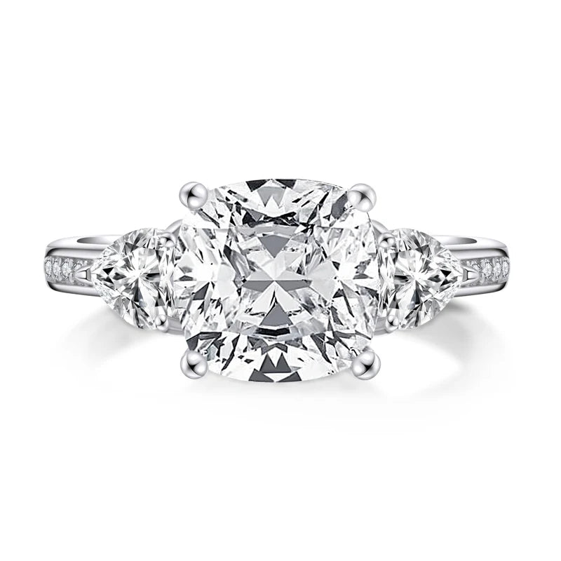 Fashion 925 Sterling Silver 9x9mm Big Cushion Cut Ring Simulated Diamond Wedding 3.5ct Bridal Engagement Ring Jewelry