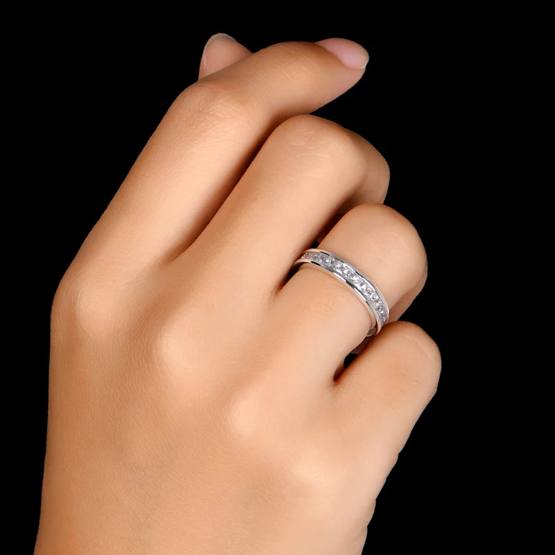 Fashion 925 Sterling Silver Full Eternity Women Engagement Ring Simulated Diamond Wedding Silver Bridal Rings Jewelry