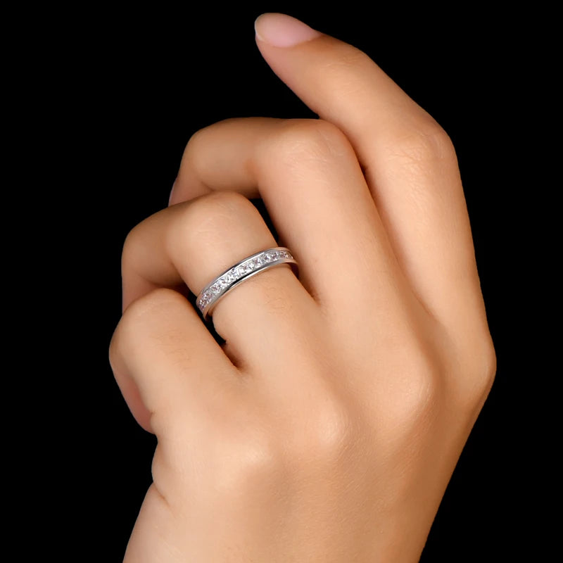 Fashion 925 Sterling Silver Full Eternity Women Engagement Ring Simulated Diamond Wedding Silver Bridal Rings Jewelry