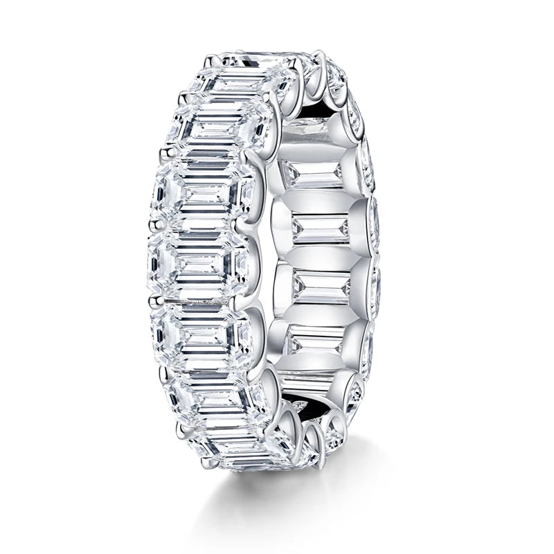 925 Sterling Silver Emerald Cut Eternity Engagement Ring Simulated Diamond Wedding Silver Full Eternity Ring Jewelry