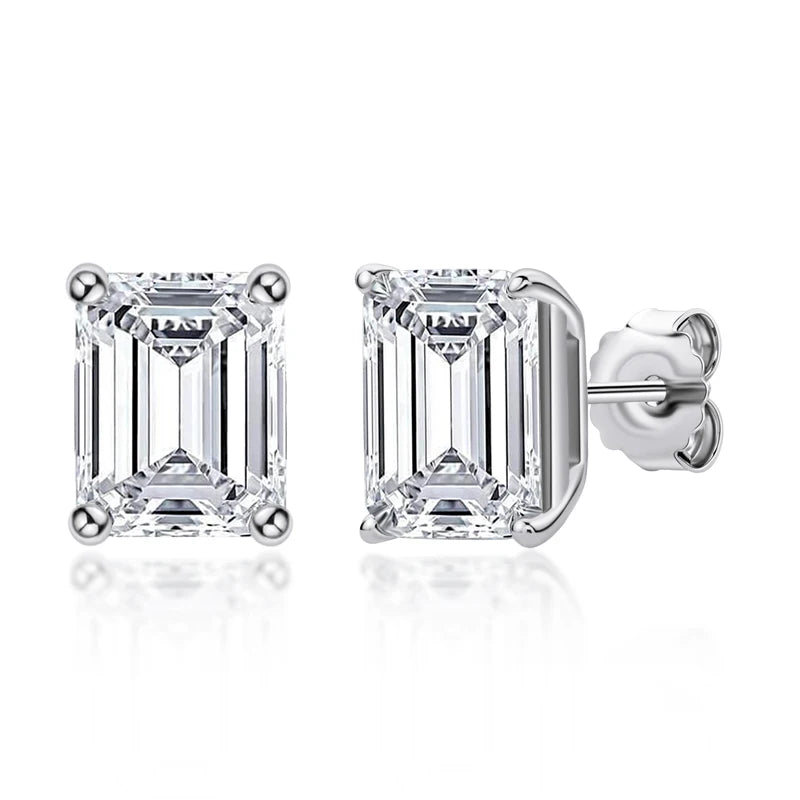 Fashion 925 Sterling Silver Emerald Cut Stud Earrings for Women Geometric Piercing Earring Wedding Ear Buckle Jewelry Gift