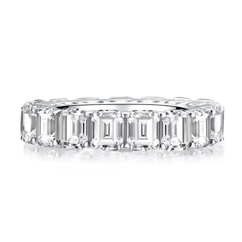 925 Sterling Silver Emerald Cut Full Eternity Ring for Women Sona Simulated Diamond Engagement Wedding Band Ring