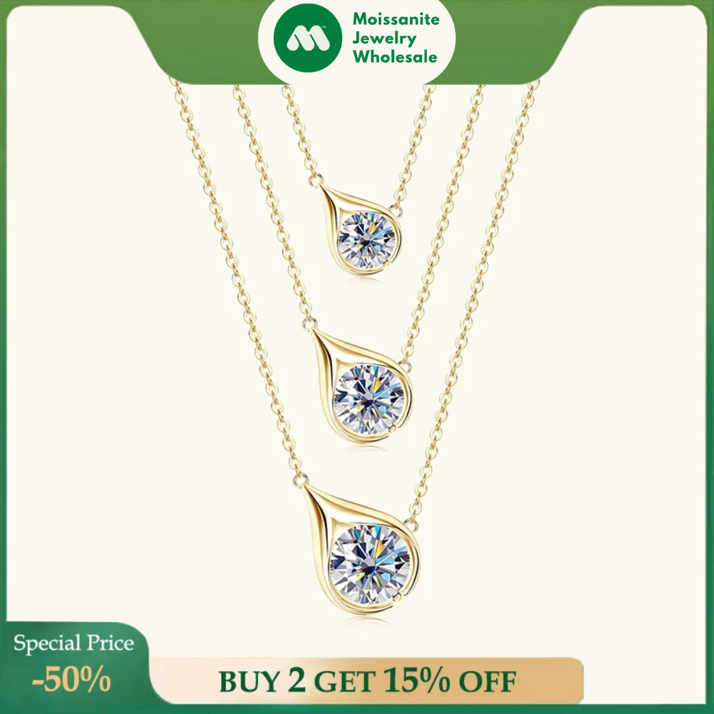 3CT 2CT 1CT D Moissanite Solitaire Pendant Necklace for Women 925 Silver Adjustable Chain 6.5mm/8mm/9mm Lab Diamond Jewelry Gift