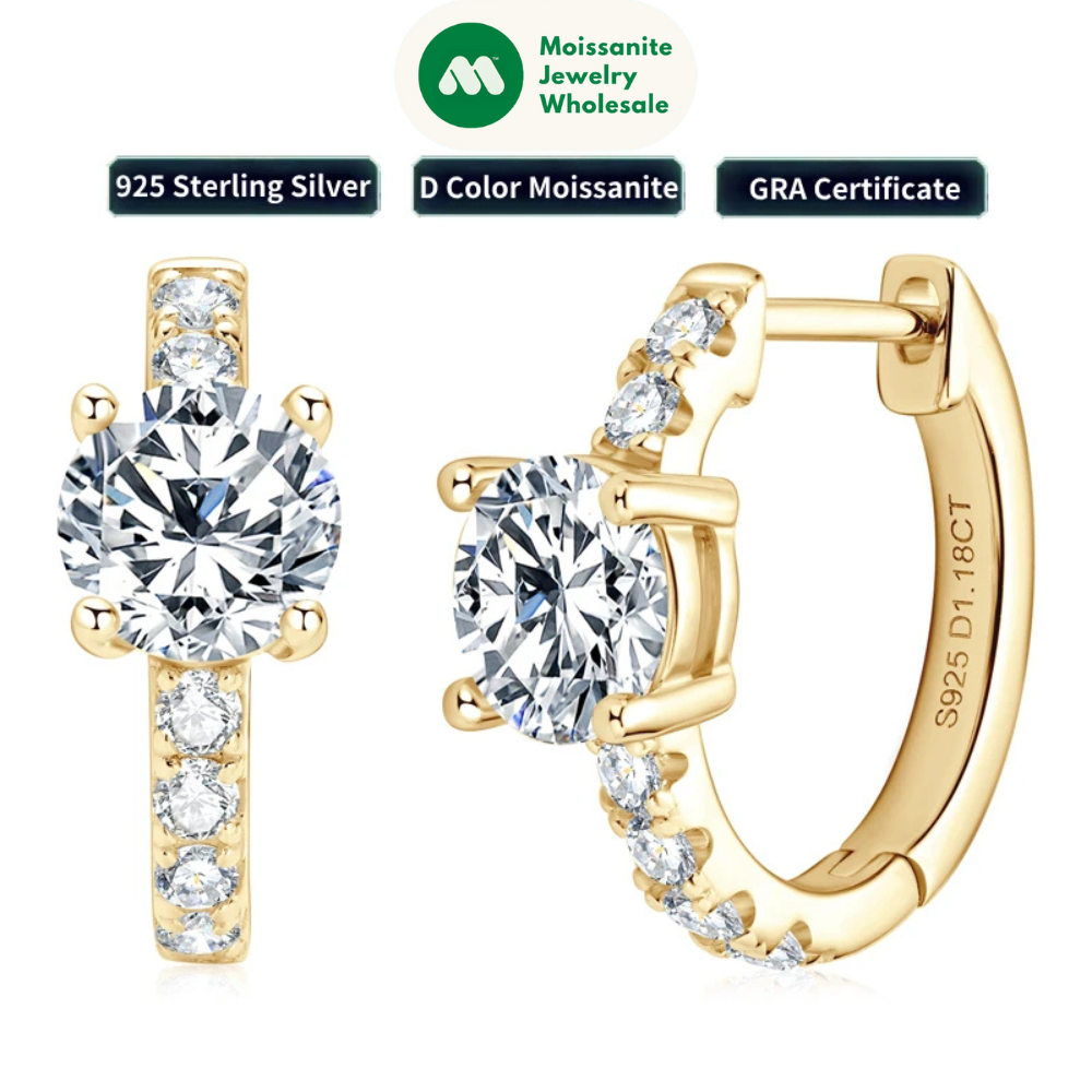 100% 925 Sterling Silver Earrings 2.36CTW. Moissanite Hoop Huggie Earrings for Women Gift Jewelry Engagement Birthday Valentine
