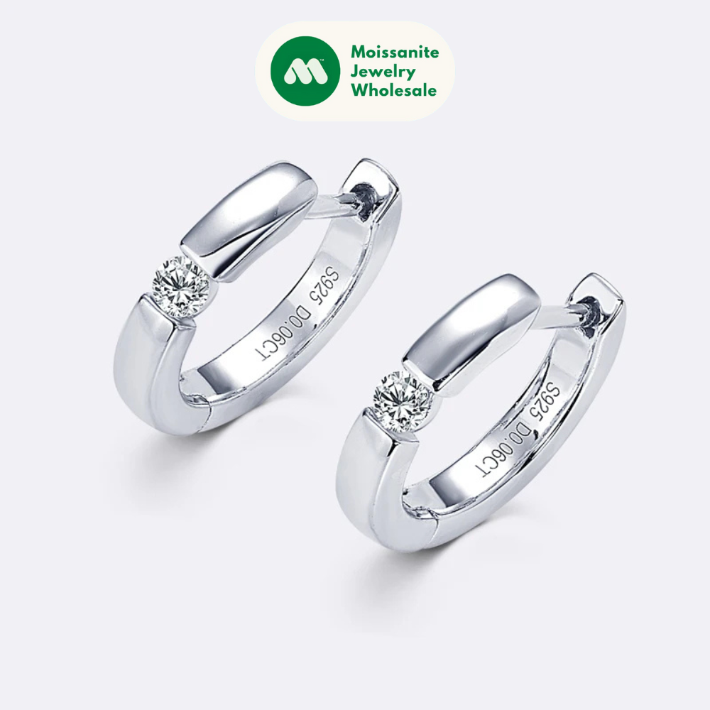 Real Moissanite Mini Hoops Earrings 925 Sterling Silver for Women Men D Color 2.5mm Simple Single Diamond Earrings Fine Jewelry