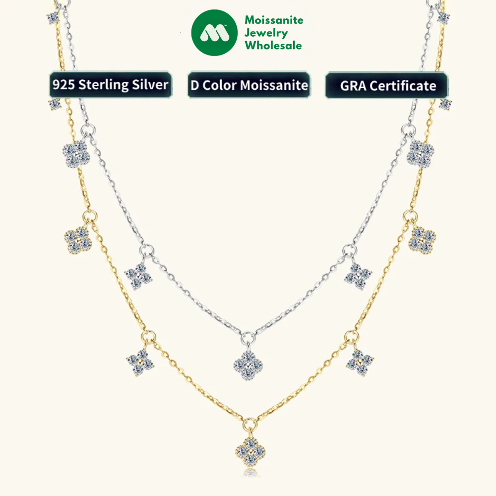 2mm Moissanite Pendant Necklace for Women 925 Silver Four Clover Flower Clavicle Necklaces Charm Valentine Gift 2025 Trend