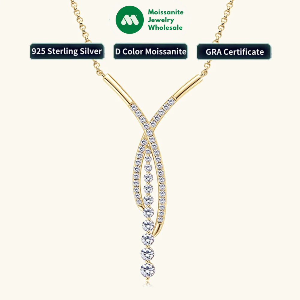 New Full Moissanite Y Pendant Necklace for Women 925 Silver Adjustable Chain Luxury Bar Moissanite Drop Jewelry Gift 2025 Trend