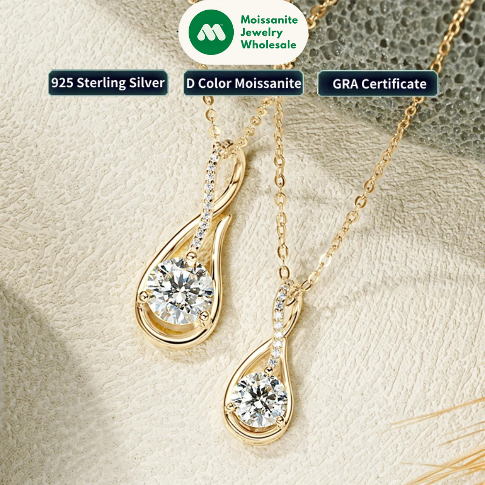 100% 925 Silver 1CT 2CT D Color Real Moissanite Drop Necklace Women Infinity Pendant Necklace Sparking Jewelry Charm Choker Gift
