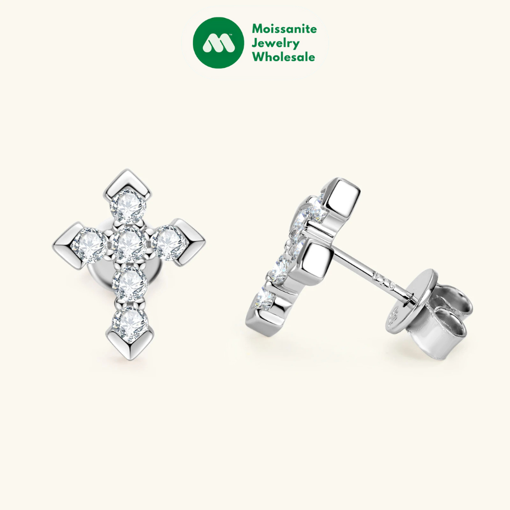 Cross Moissanite Piercing Stud Earrings Real 925 Silver for Men Women Wedding Daily Jewelry Accessories with Certificate