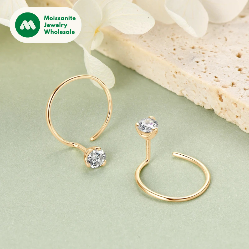 100% 925 Silver Circle Piercing Earrings for Women 4mm 0.3ct Moissanite Earring Studs Threader Wedding Party Jewelry 2024