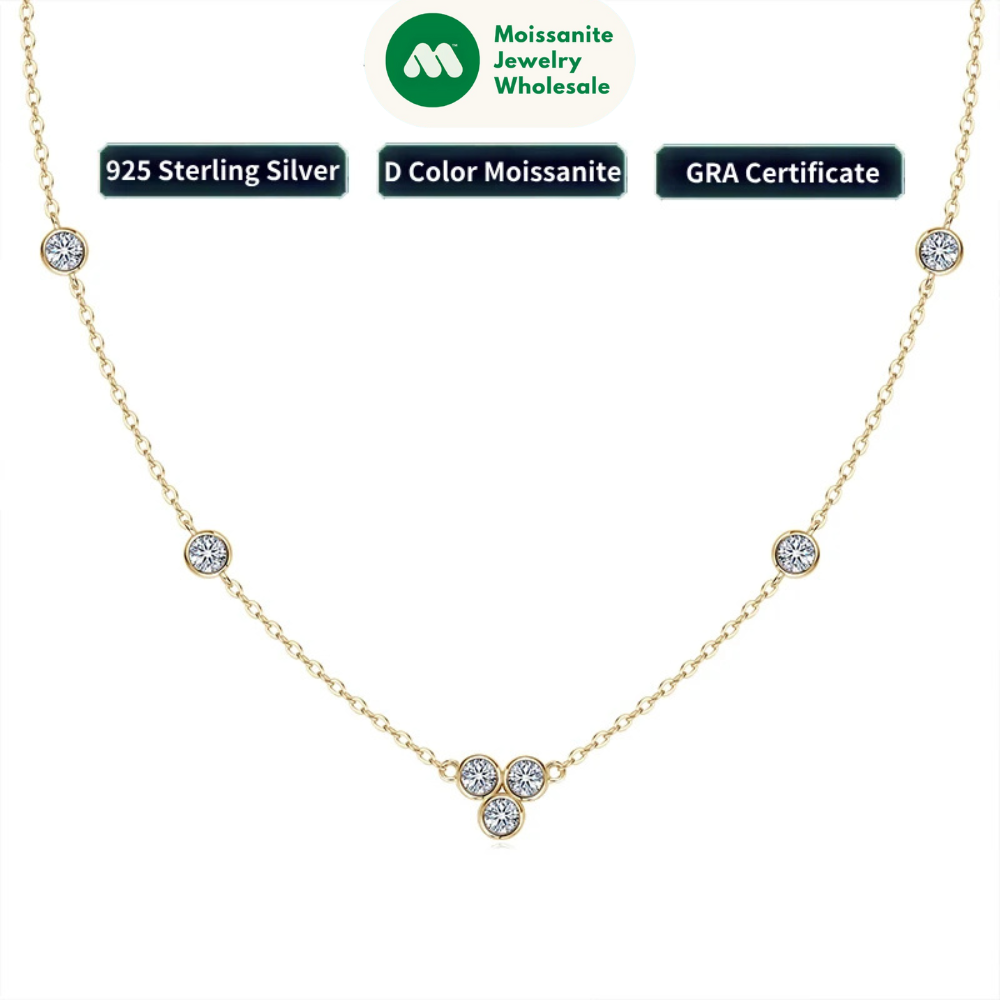3mm Bezel D Moissanite Pendant Necklace for Women 925 Sterling Silver Plated Gold Adjustable Chain 2025 Gift Valentine Day
