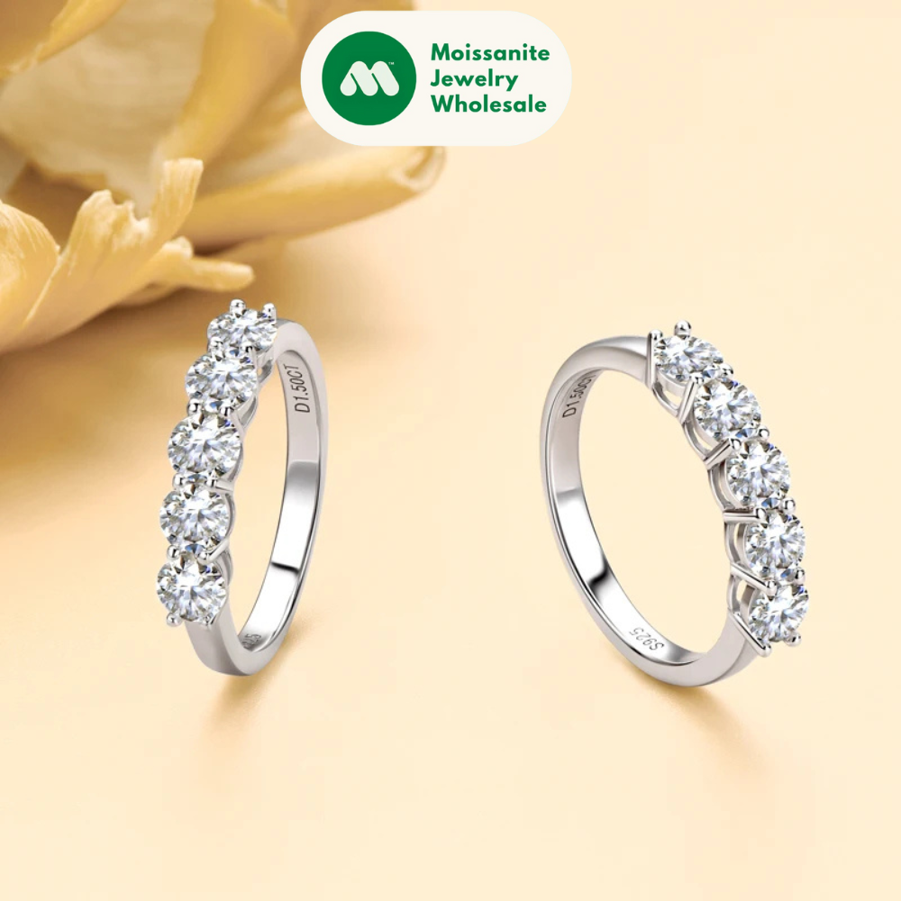 Half Eternity Bands D Color 0.3ct 5 Stone Moissanite Ring 925 Sterling Silver for Women Fine Accessories Certified Jewelry