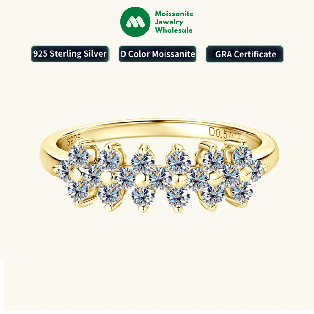 Fashion 2mm D All Moissanite Rings for Women 925 Silver Flower Eternity Ring Bands Daily Wear Finger Jewelry Gifts 2025