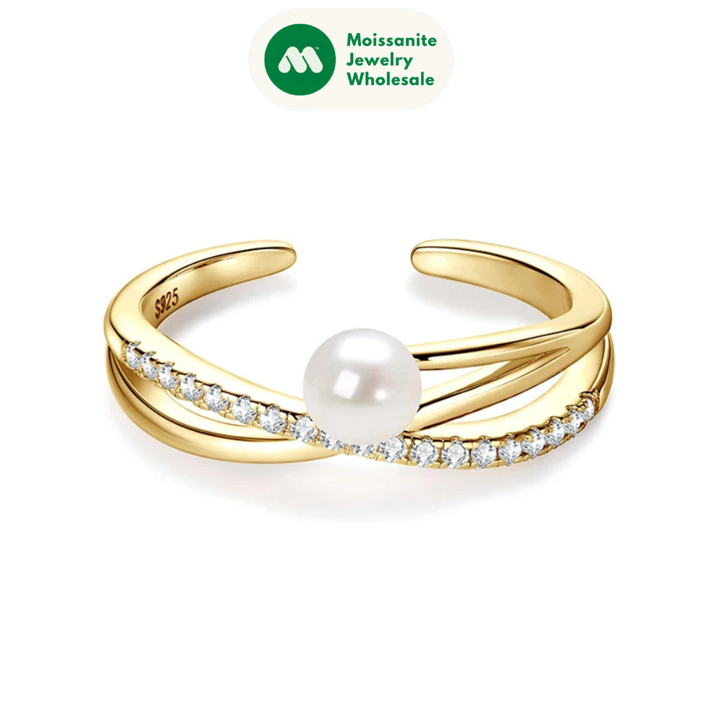 925 Sterling Silver Cross Ring 4-4.5mm Natural Freshwater Pearl Rings for Women Fashion adjustable Open Finger Band Jewel