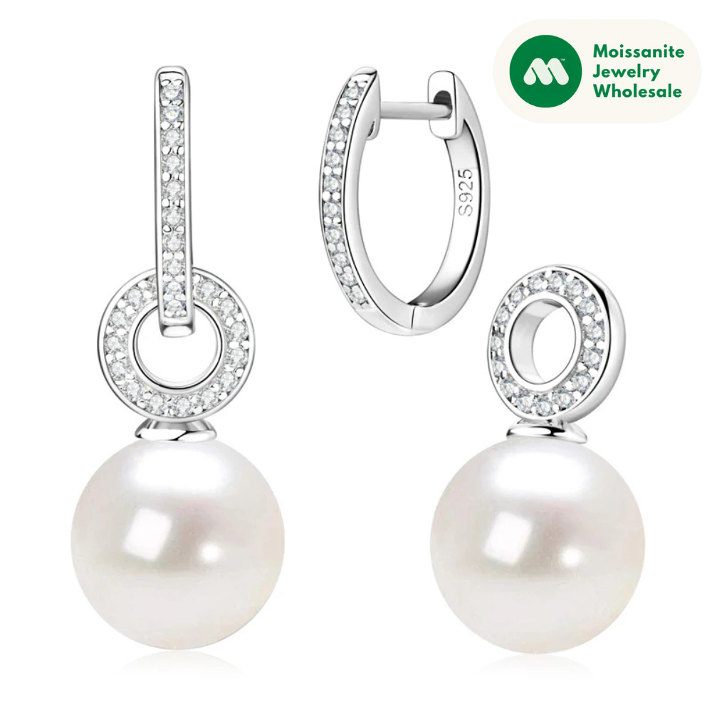 Real 925 Sterling Silver Hoop Earrings 9-10mm White Shell Pearl Drop Earring Detachable Wedding Party Jewelry for Women