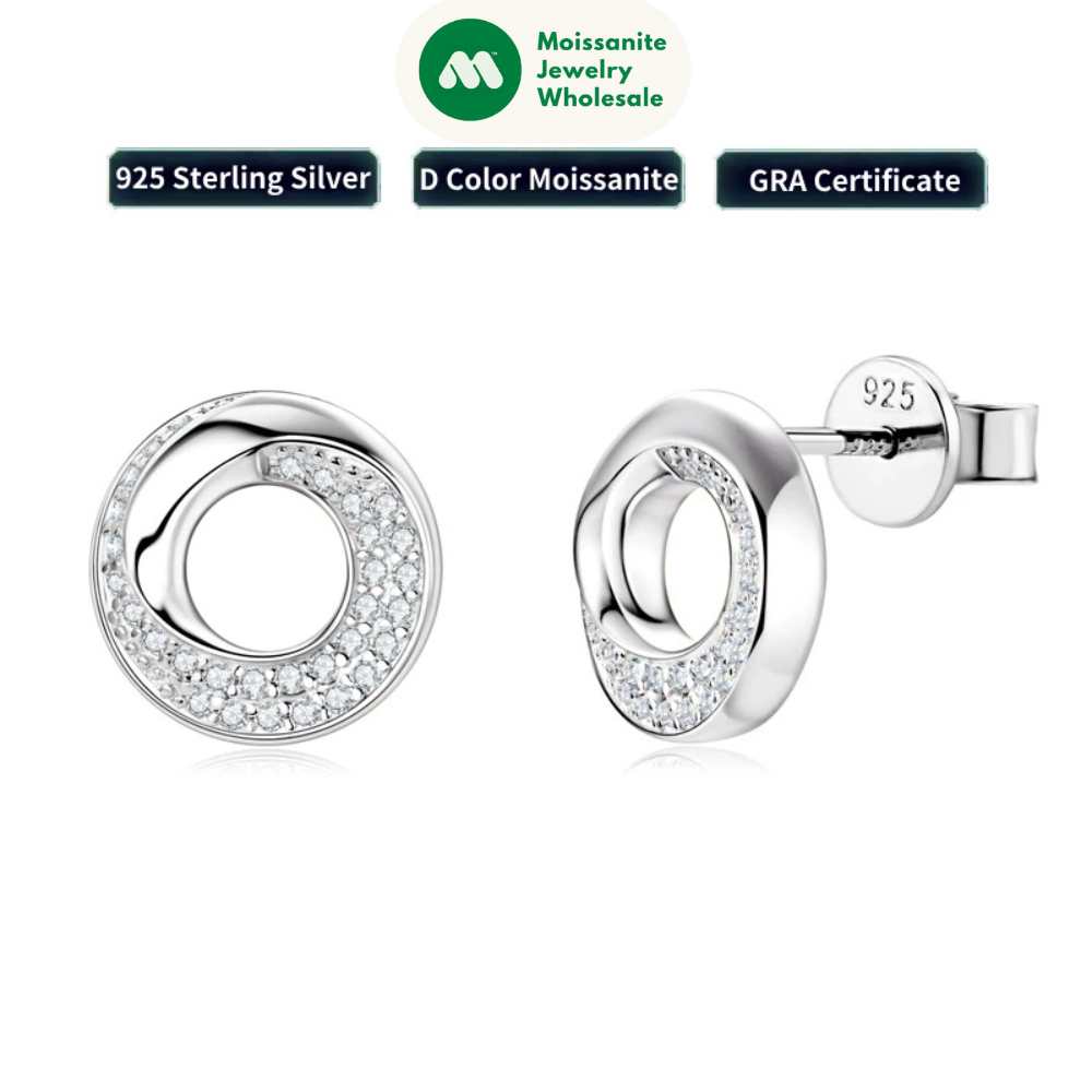 Doughnut Circle D Color Moissanite Stud Earrings for Women Men Real 925 Silver Piercing Ear Jewelry with GRA Certificate