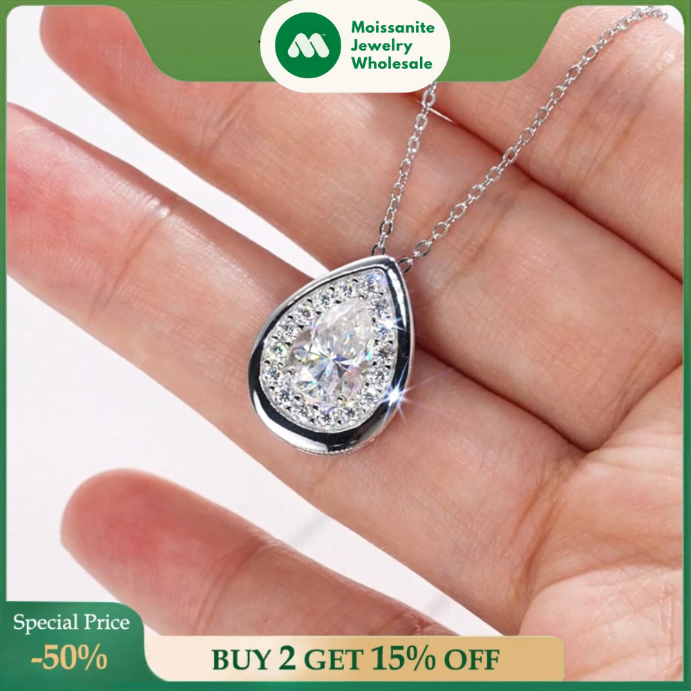 2025 2CT 1.5CT 1CT Pear Cut D Moissanite Waterdrop Pendant Necklace for Women 925 Silver Adjustable Chain GRA Certified Jewelry