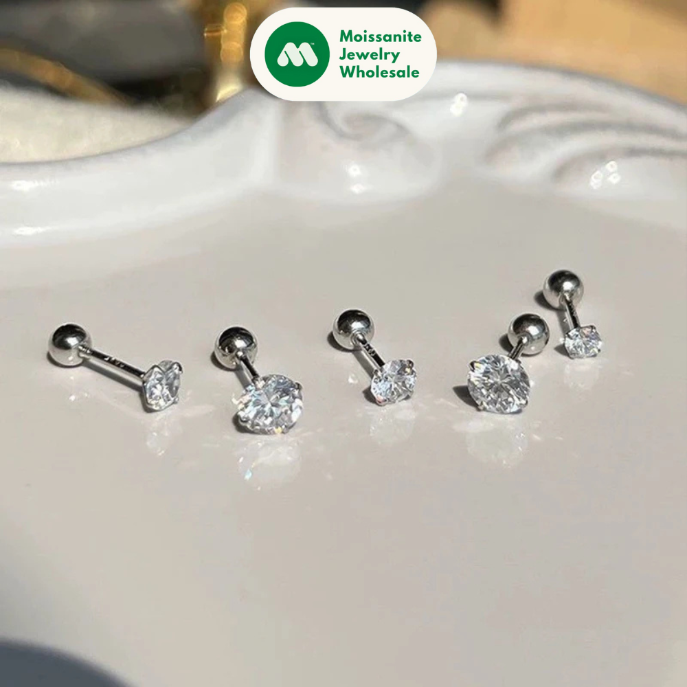 4MM 5MM 6.5MM D Round Moissanite Earrings Women's Simple 4 Claw Stud Earrings Real 925 Sterling Silver Hypoallergenic Daily Wear