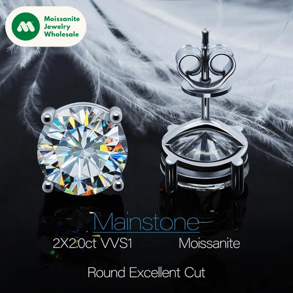 2023 Trendy Stud Earrings for Women 100% 3-11mm 0.1-5.0ct D Color Moissanite 925 Sterling Silver Sparkling Wedding Jewelry