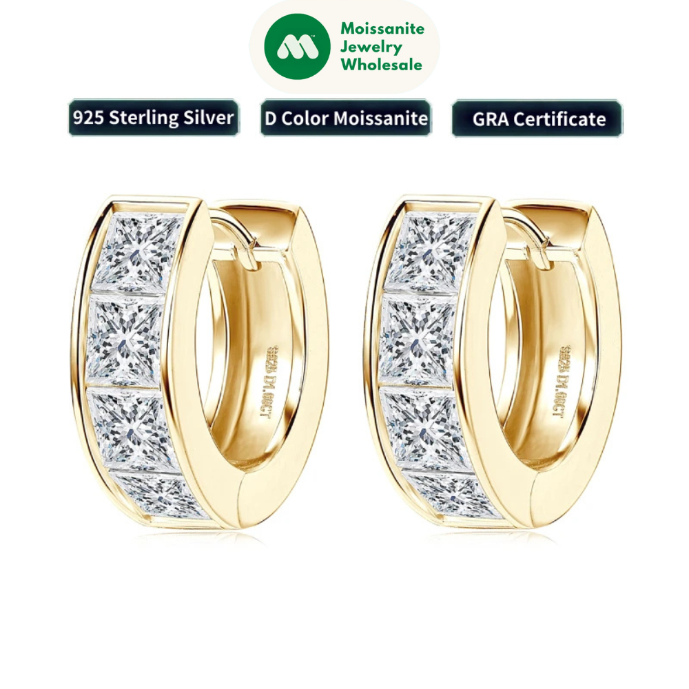 3.20CTTW Princess Cut Moissanite Hoop Earrings 100% 925 Silver for Women Jewelry Small Hoops Huggie Inner Diameter 11mm