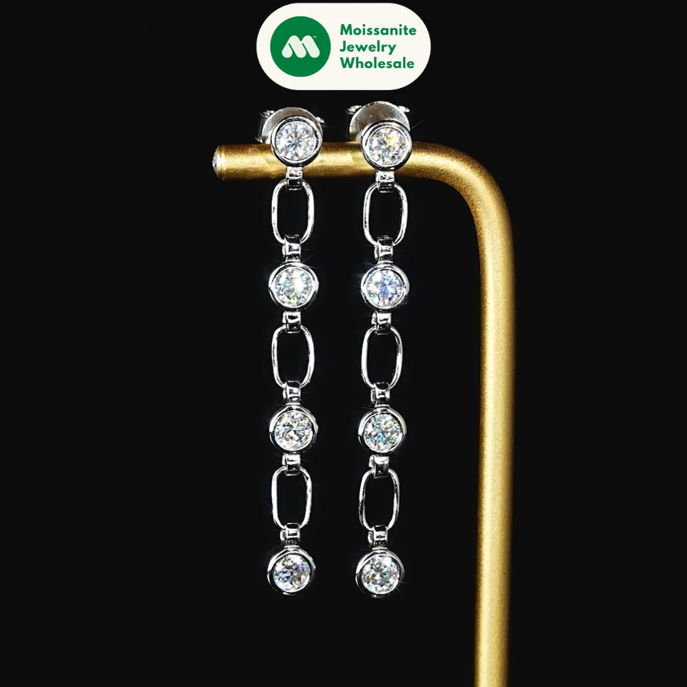 3mm D Color Moissanite Dangle Chain Earrings for Women 925 Silver Link Drop Stud Earrings Personalized Fine Jewelry Gifts