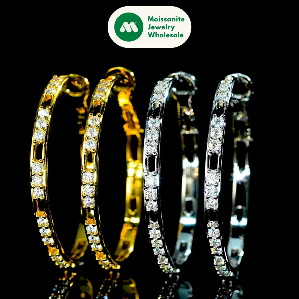 Trendy 2.16CTW. 2.3mm Moissanite Hoop Earrings for Women 925 Silver Fashion Big Larger Circle Earrings Fine Jewelry Gifts