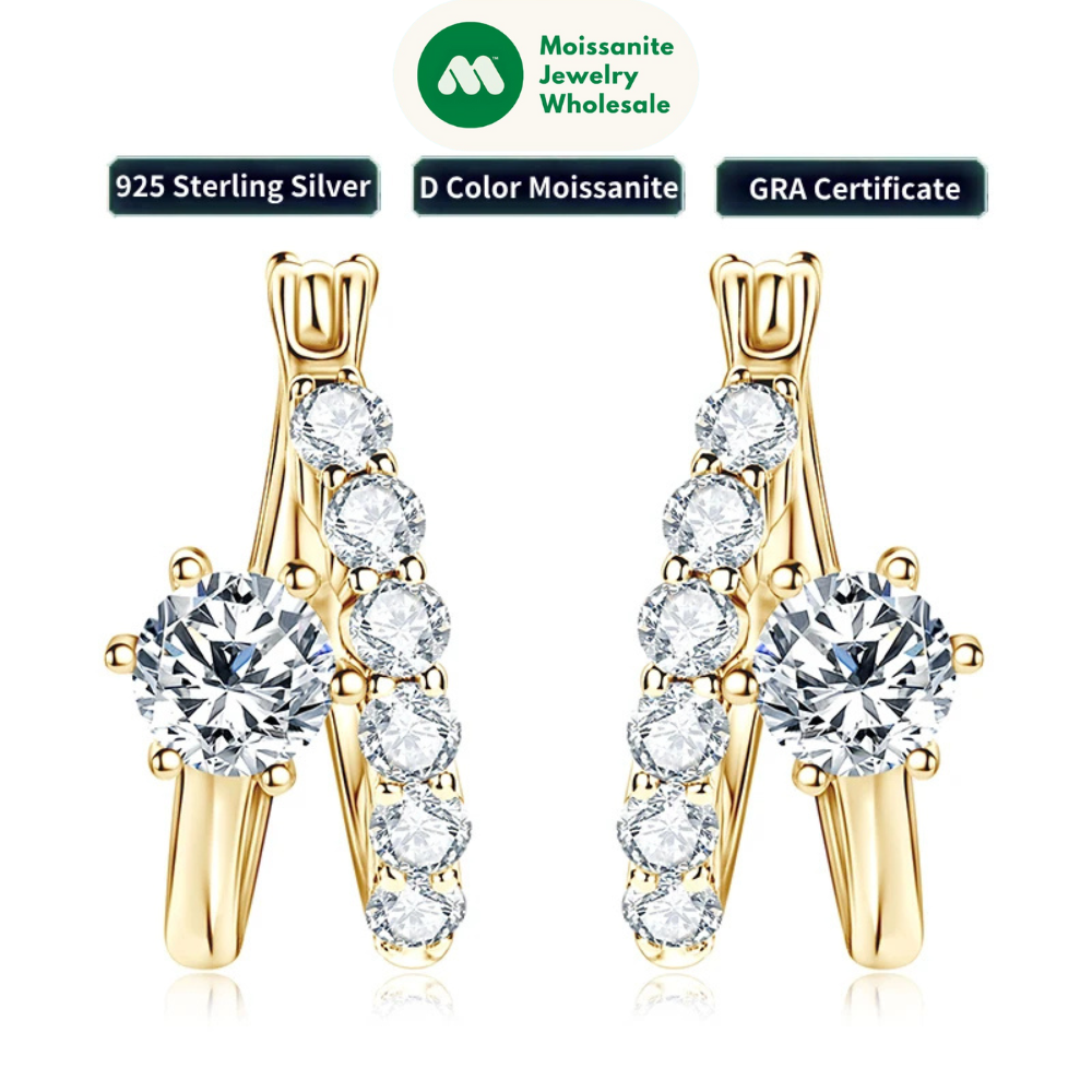 925 Silver 4mm Moissanite Earrings Trendy Split Hoop Earrings For Women Girl Sparking Jewelry GRA Christmas Valentine Gift
