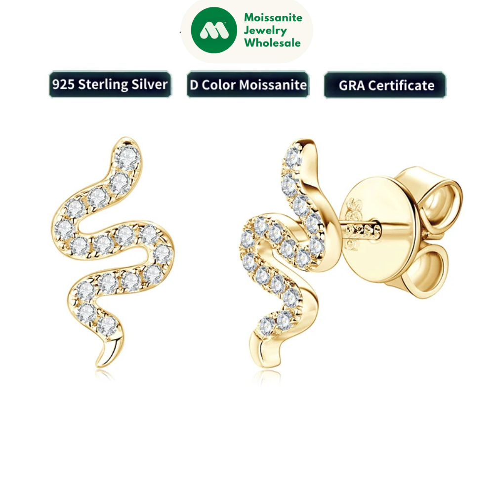 Tiny Spirit Snake Moissanite Earrings Studs Real 925 Silver for Women Men Gift 2025 Unique Animal Design Charm Jewelry GRA
