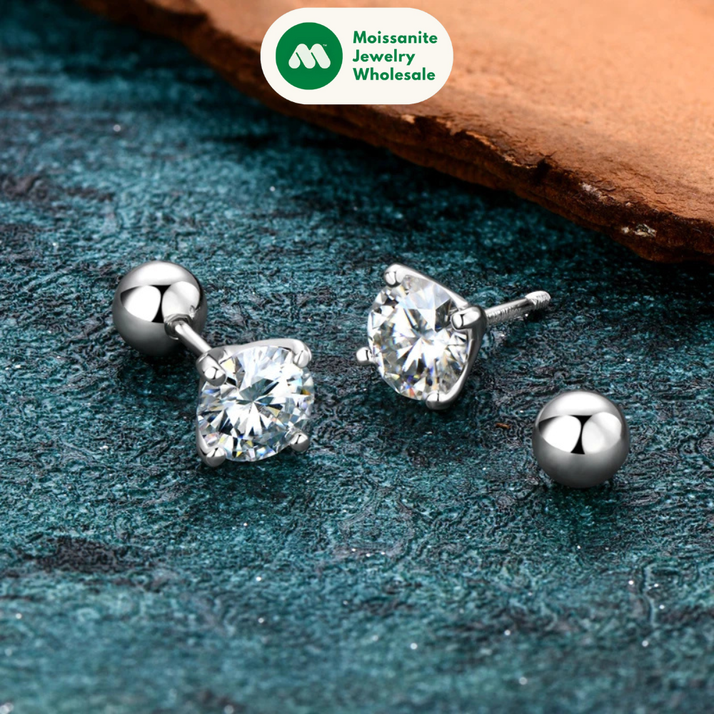 2.0ctw D Color Moissanite Earrings Studs Original 925 Silver Earrings Ball Screw Back Jewelry for Women Men 6.5mm 1 Carat