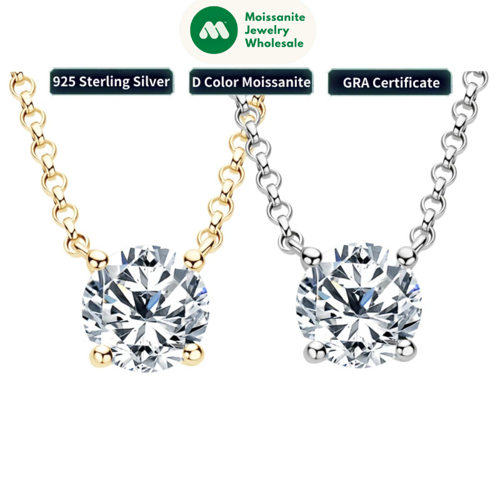 Simple 3CT Pendant Necklaces 925 Silver 2CT D Color Round Moissanite Certificate GRA 1CT Women's Necklace Jewelry 40+2+3cm