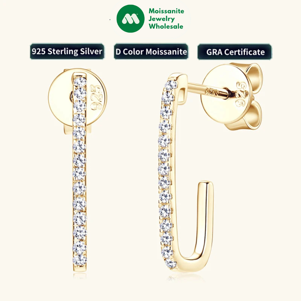 Open Hoop Paperclip Earrings 1mm Moissanite Stud Earring 925 Silver for Women 2024 Fashion Christmas Gift Jewelry Original