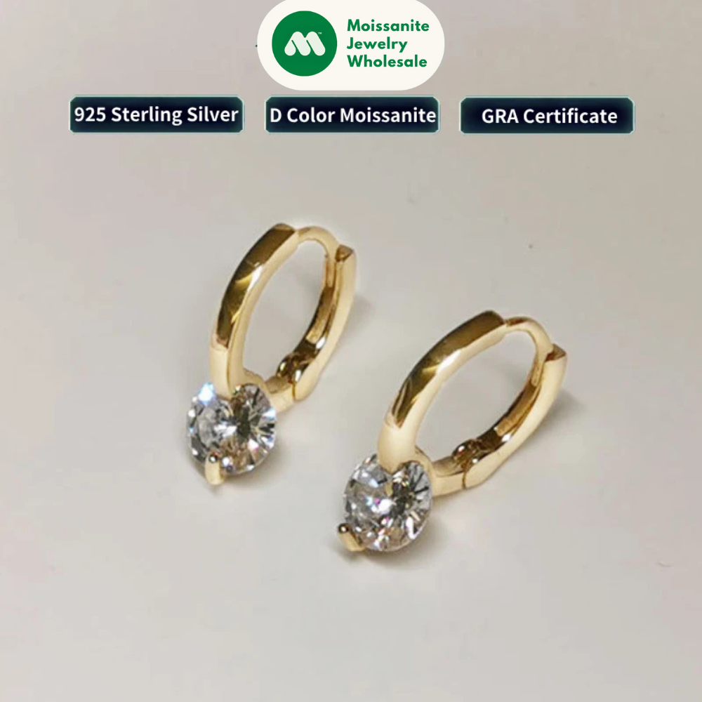 Solitaire 1ct D Moissanite Earrings for Women 2023 Diamond Sterling Silver Hoop Earrings 925 Drop Earrings Girls 14k Gold Plated