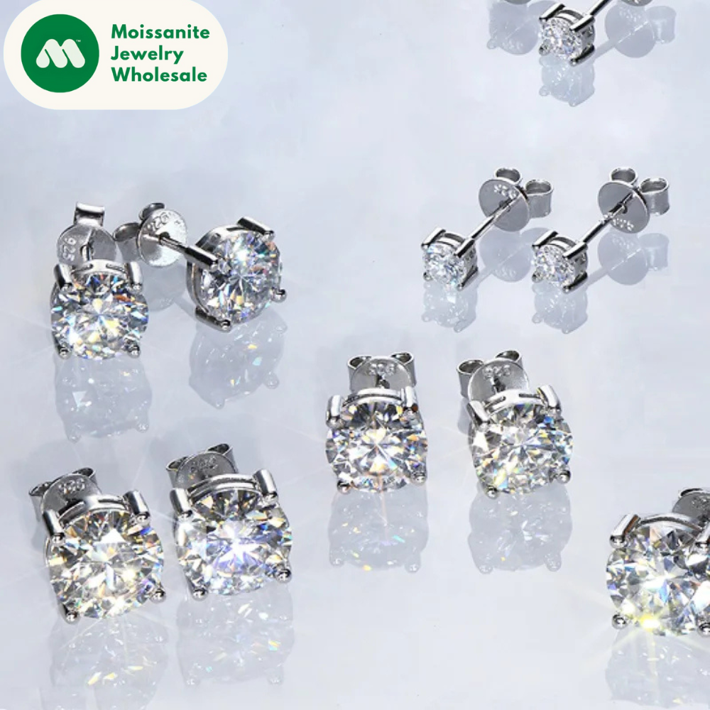 Certified 4mm-10mm D Color Moissanite Stud Earrings for Women Men Silver 925 Piercing Ear Sparkling Lab Diamond Wedding Jewelry