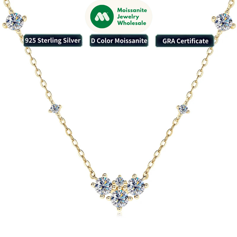 2025 New 4mm&2mm D Color Moissanite Pendant Necklace Plated 18K Gold 925 Silver Chain Jewelry GRA Certified for Women Girl Gifts