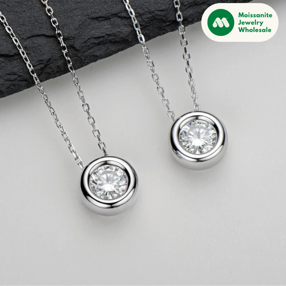 18K Yellow Rose Gold Plated 925 Silver 3CT 1-2CT 9mm Bezel Moissanite Pendant Necklace for Women Men Gift Birthday Anniversary