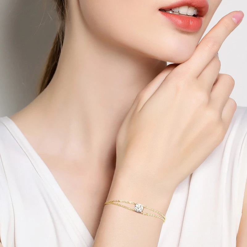 Real 925 Silver Double Chain Bracelet 6.5mm 1.0ct D Color Moissanite Bracelets With GRA Certificate Jewelry for Women Gift