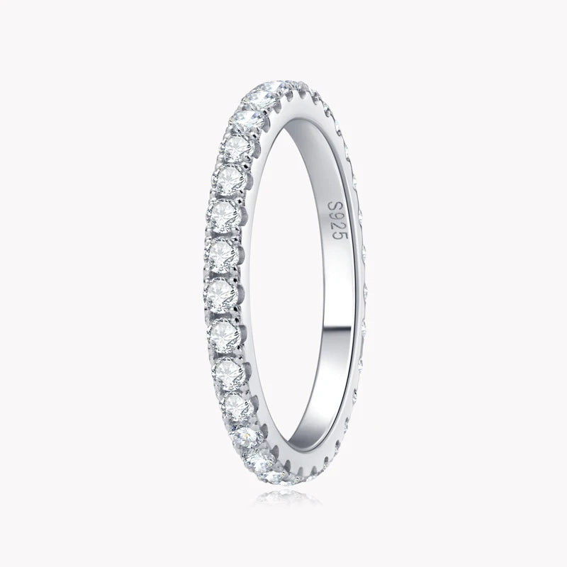 Classic Stackable Rings 925 Sterling Silver 2mm D Moissanite Eternity Band Wedding Engagement Ring for Women Fine Jewelry