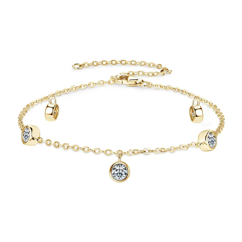 2025 New 4mm Bezel Moissanite Bracelet 925 Silver Adjustable Chain Fashion Bracelets for Women Hand Jewelry Valentine Gift